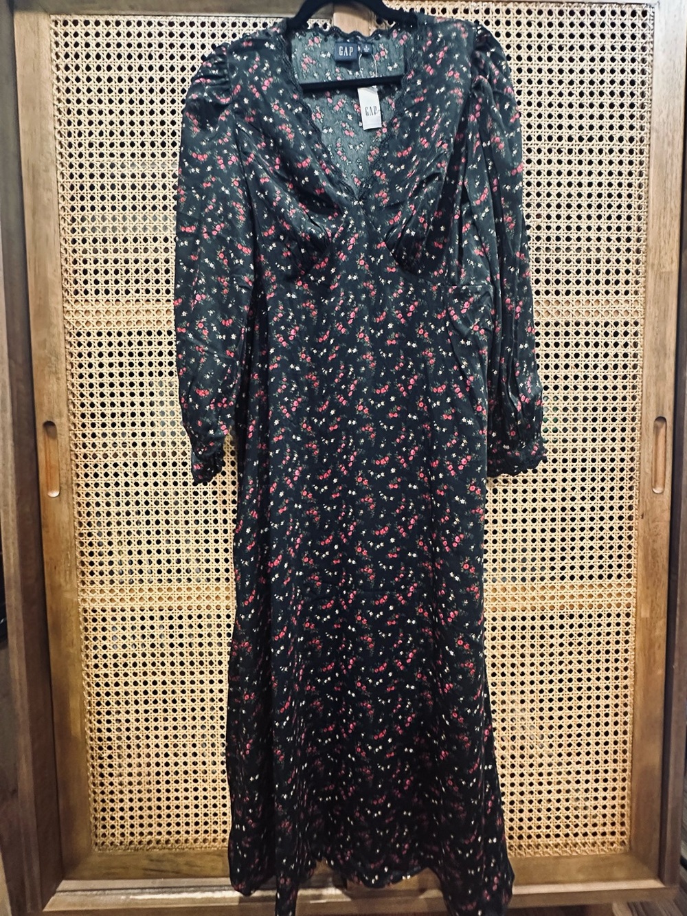 GAP Black Maxi Dress with Red Floral Print NEW